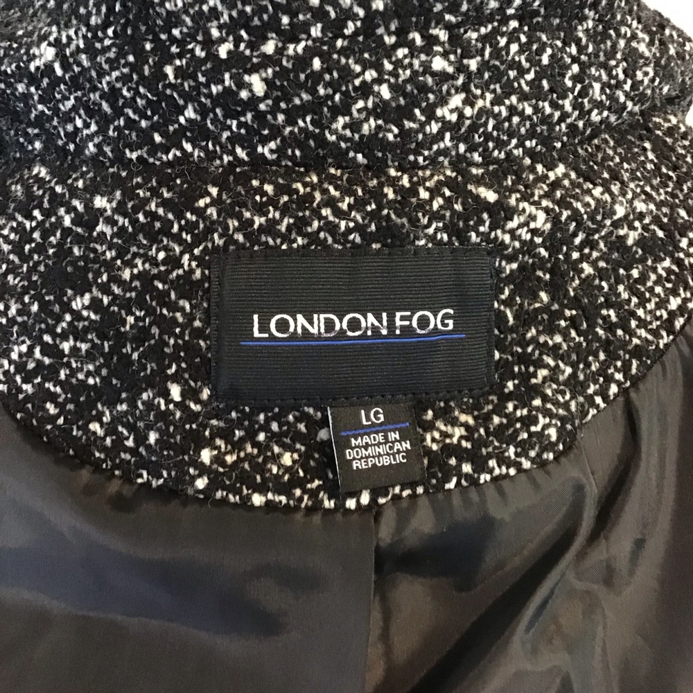 LONDON FOG Women’s Black & White Marled Textured Collared Wool Blend Coat L - Picture 7 of 9
